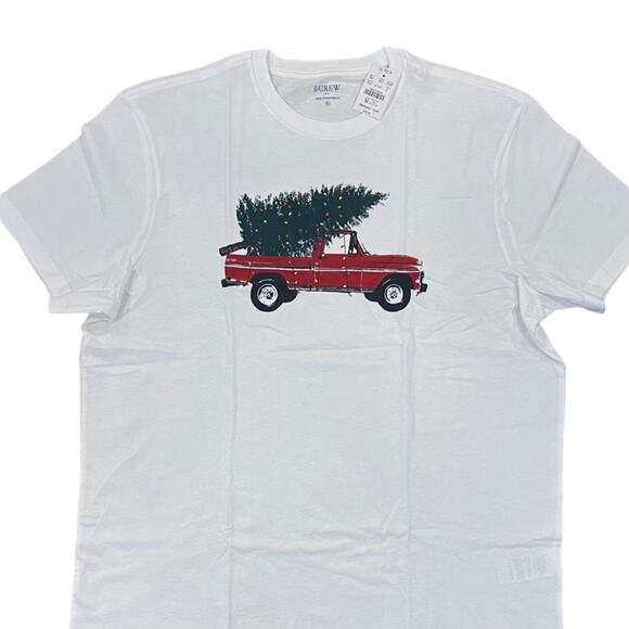 **NWT J. Crew Men's White W/Truck and Christmas Tree Graphic T-Shirt - SIZE M - Picture 2 of 7